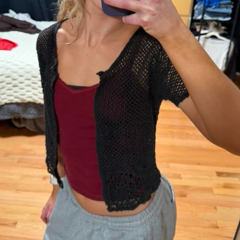Women's Handmade Crochet Cardigan in Black